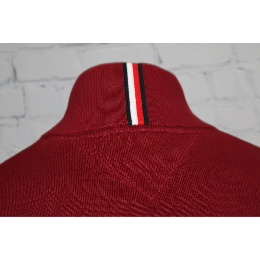 Tommy Hilfiger Sweater Mens XXL Red 1/4 Zip Cotton Pullover Logo Mock Neck